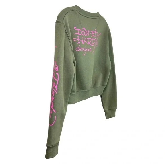 Ed Hardy - Women’s Y2k Graphic-Print Sweatshirt, Cropped, ‘Tattoo’ - Green Small - Picture 7 of 16